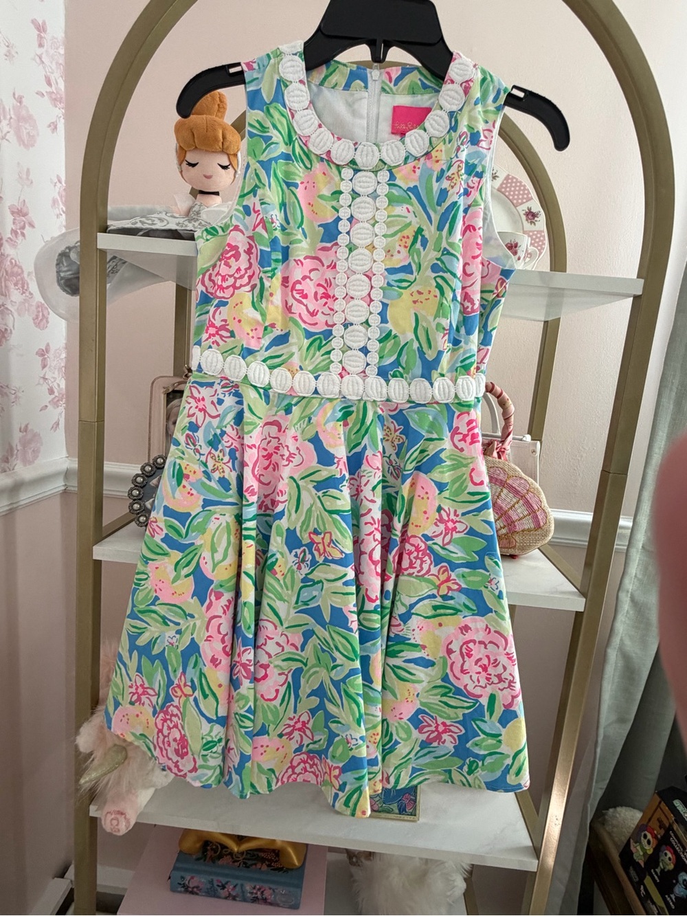 Lilly Pulitzer Girls Floral Fit-and-Flare Dress - Pink, Blue & Green